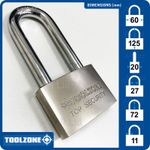 Long Shackle Padlock with Brass Cylinder. 60mm Steel nickel plated Pad Locks