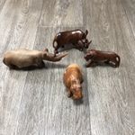 4 x Wooden Hand Carved Animal Figure Ornaments - Rhino, Hippo & More 13-20cm