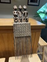 Large African Tribal Ceremonial Prestige Comb 3 Figure Hand Carved 61cm Congo