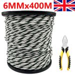 Electric Fence Rope Poly Fencing 6MM x 400M Roll (Horse Polyrope Green & White)
