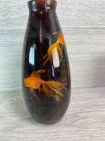 Vintage Black Lacquer Gold Fish Vietnamese ceramic vase