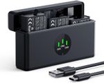 K&F CONCEPT 3 Pack Battery & Charger Set 2100mAh for DJI Osmo 360 Action 6/5/4/3