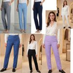 WOMENS TROUSERS LADIES HALF ELASTICATED STRETCH WAIST WORK OFFICE POCKETS PANTS