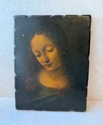 Vintage Art Leonardo da Vinci  Panel Plaque "La Vierge aux Rochers" French Print