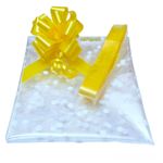 1 - 10M White Dots Cellophane Gift Wrap + 30mm Yellow Bow Easter Hamper Film Kit