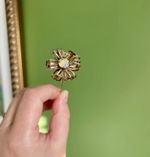 Vintage Flower Hat Pin Gold Filigree Silver Petals Moonstone Colour Stone