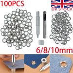 Silver 6/8/10mm 100 Set Leather Eyelets Ring Washer Grommets Tools Setter Punch