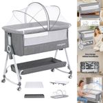 Bedside Crib with Mosquito Net & Storage Basket ，Wheels，Height Adjustable Bxtbuk