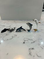 VINTAGE 5 VARIOUS CERAMIC, GLASS, METAL DOLPHIN ORNAMENTS