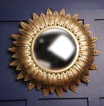 Vintage Antique STYLE Convex Mirror Gold Sunburst Leaf Metal 41 cm Repro