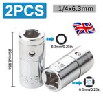 2X 1/4" Square to 1/4" 6.3mm Hex Female Screwdriver Bit Adapter Holder Socket