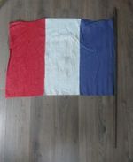 Vintage French Tricolour Flag With Stitched Cotton Panels 90cm X 64cm On A Pole