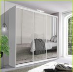 Modern Full Mirror Sliding Door Wardrobe with LED Light