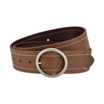 Women Real Leather Circle Metal Buckle Wide Belt Simple Waistband Caramel Color