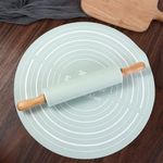 2Pcs/set Rolling Pin Pastry Mat Set Rolling Pin Kit Silicone Dough Mat w/ Scale