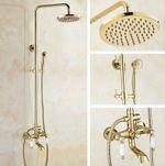 Golden Brass Rain Bathroom Rainfall Shower Faucet Set Bathtub Mixer Tap Dgf364