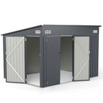 COSTWAY 299 cm x 225 cm Outdoor Storage Shed Garden Tool Hous-Grey