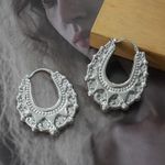 Sterling Silver Victorian Style Gypsy Oval Creole Hoop Earrings Solid 925 Silver
