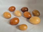 9 Wooden Hand turned wooden eggs treen various shades