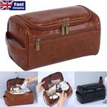 Mens Travel Wash Bag PU Leather Hanging Toiletry Large Capacity Gym Makeup Bag