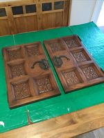PAIR Vintage 22.5" x 1-1/2" Carved Architectural Furniture Door Panels Gothic