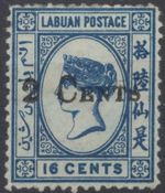 Labaun Stamps 1885 2c (Type T7) on 16c blue, wmk reversed SG24x Mint CV £1200