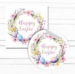 Happy Easter Stickers Gifts Bags Sweet Cones Labels GLOSS Chocolate Eggs Wreath