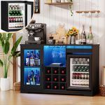47" Wine Bar Cabinet with Fridge, Drinks Coffee Cabinet with LED Lights & Rack