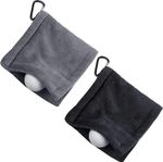 2x Golf Ball Cleaner Pouch Microfibre Towel Wash Pocket Carabiner 12.7 x 12.7 cm