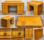 Antique Style Twin Pedestal Writing Desk – Decorative Inlay – 9 Drawers