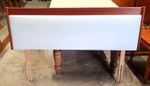 VINTAGE TEAK & WHITE VINYL DOUBLE BED HEADBOARD         FREE UK POSTAGE