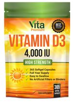Vitamin D 4,000 IU Gel Capsules, High Strength 365 count (Pack of 1)