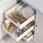 CROWNSHOP 2Pack Pull Out Cabinet Organizer 42cm Sliding Drawer Storage