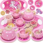 Toys for 2-6 Year Old Girls,Unicorn Gifts for Girls Wooden Tea Set 2-6 Year Old