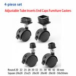 4 X Adjustable Tube Inserts End Caps Furniture Casters Wheels Castor Trolley