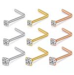 PAIR L Shape Nose Pin 316L Surgical Steel Clear Stone Stud Piercing Bar Gift UK