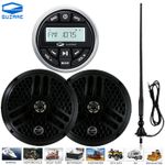 Guzare Marine Stereo Bluetooth FM AM Radio System w/ Black 240W Boat Speakers