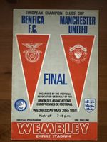 1968 European Cup Final Programme Benfica v Manchester United At Wembley