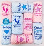 PERSONALISED BABY BLANKET DIMPLE EMBROIDERED BLUE PINK BABY GIFT NEW BORN BABY