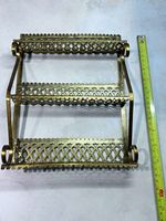Vintage Ornate Brass 3 Tier Wall Shelf Pierced Filigree Spice Rack Hollywood Reg