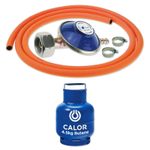 BUTANE GAS BOTTLE REGULATOR C/W 2m ORANGE FLEXIBLE HOSE SCREW ON CYLINDER 29mbar