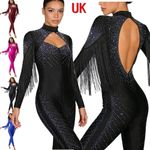 Lady Gymnastics Artistic Figure Skating Ballet Dance Long Sleeve Tassel Jumpsuit