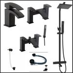 Bathroom Modern Waterfall Black Basin Sink Mono Square Mixer Tap Filler Waste