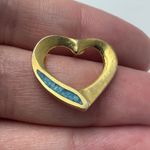 Vintage Open Heart Gold Tone Turquoise Look Inlay Lapel Pin 1980s Romantic