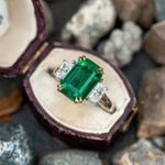4Ct Green Emerald & Lab-Created Diamond Engagement Trilogy Solitaire Silver Ring