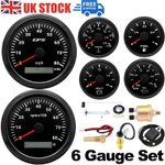 6 Gauge Set Black  85mm GPS Speedometer 80MPH Tacho 8000RPM Gauge with Sensor UK