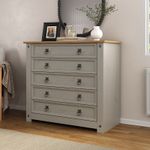 Corona Grey Chest of Drawers 5 Drawer Wax Mexican Solid Pine