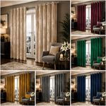 Blackout Crushed Velvet Curtains Eyelet Ring Top Ready Made Lined Pair Curtains