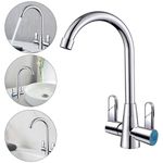 Mixer Tap Dual Lever Swivel Spout Mono Chrome Sink Taps Faucet Kitchen