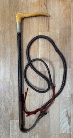 Plaited Leather Hunting Whip Bakelite Handle Moss Bross Covent Garden Vintage